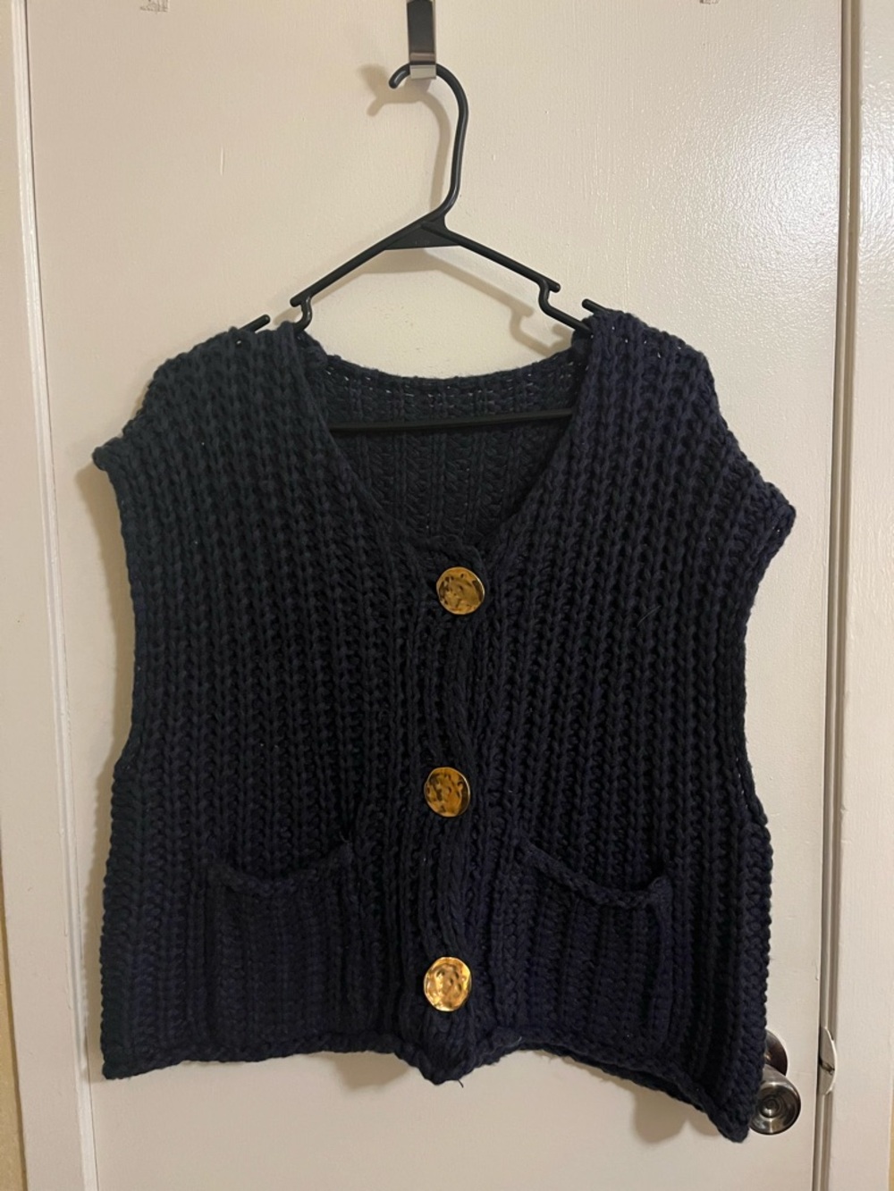 Chunky Knit Button-Front Sweater Vest - Navy